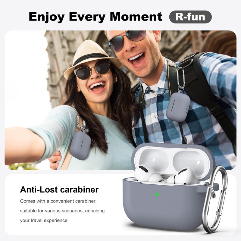 R-fun for AirPods Pro 2nd/1st Generation Case with Cleaner Kit,Soft Silicone Protective Case Cover for Apple AirPod Pro 2/1 for Women Men,AirPods Pro Case Accessories with Keychain,Grey - Image 2